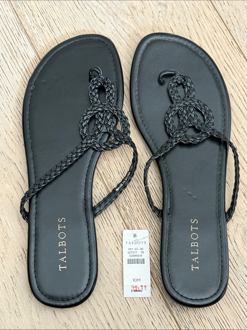 Talbots Black Braided Toe-Loop Sandals